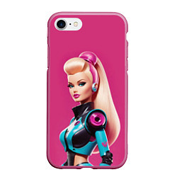 Чехол iPhone 7/8 матовый Кукла Барби - киберпанк, цвет: 3D-малиновый