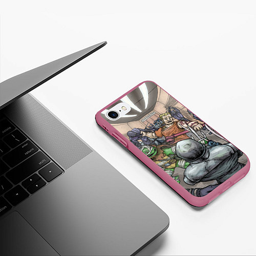 Чехол iPhone 7/8 матовый Большая драка с ниндзя / 3D-Малиновый – фото 3