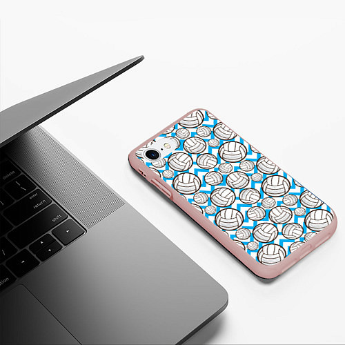 Чехол iPhone 7/8 матовый Мячи волейбольные паттерн / 3D-Светло-розовый – фото 3