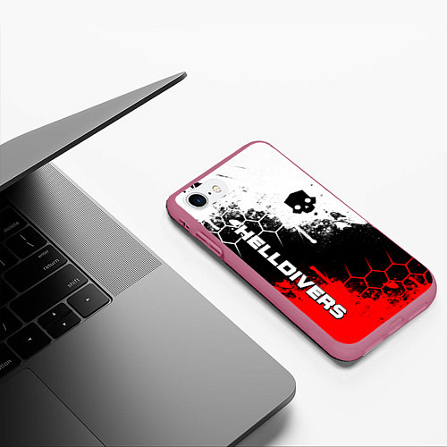 Чехол iPhone 7/8 матовый Helldivers 2: Skull Logo / 3D-Малиновый – фото 3