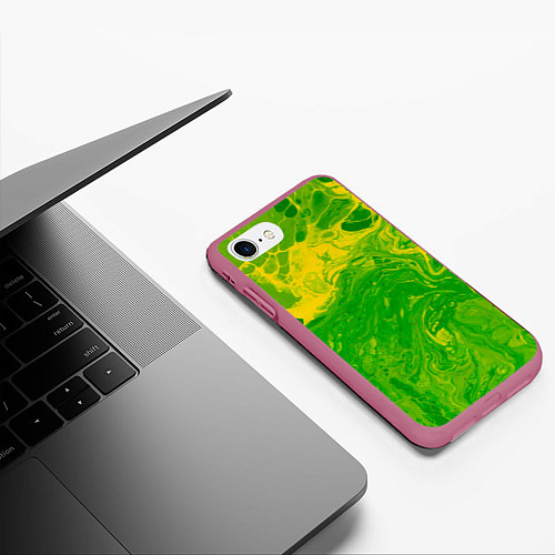 Чехол iPhone 7/8 матовый Зеленые подтеки / 3D-Малиновый – фото 3