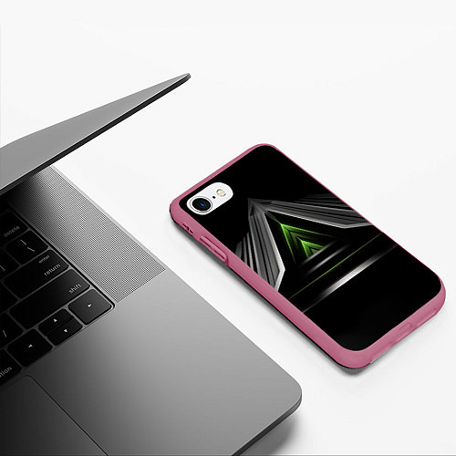 Чехол iPhone 7/8 матовый Black green abstract nvidia style / 3D-Малиновый – фото 3