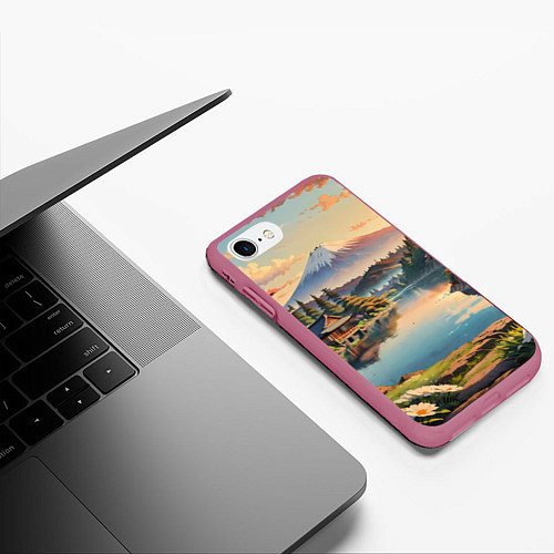 Чехол iPhone 7/8 матовый Спокойный рассвет над японским горизонтом / 3D-Малиновый – фото 3