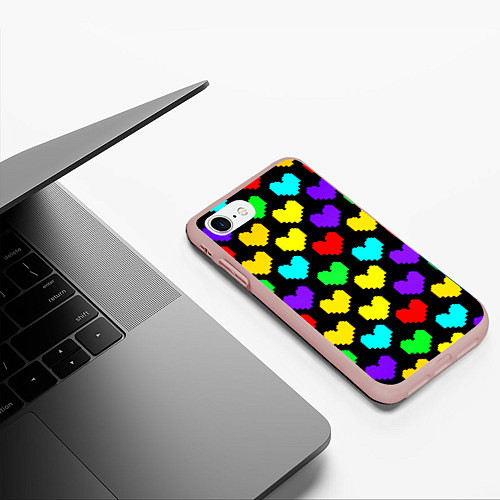 Чехол iPhone 7/8 матовый Undertale heart pattern / 3D-Светло-розовый – фото 3
