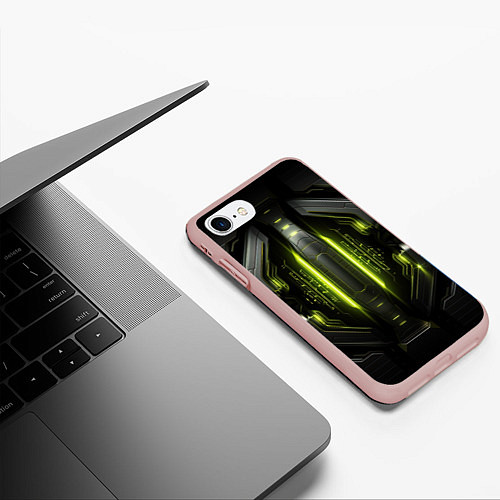 Чехол iPhone 7/8 матовый Яркая зеленая неоновая киберброня / 3D-Светло-розовый – фото 3