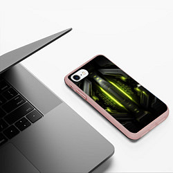 Чехол iPhone 7/8 матовый Яркая зеленая неоновая киберброня, цвет: 3D-светло-розовый — фото 2