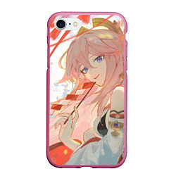 Чехол iPhone 7/8 матовый Genshin Impact Яэ Miko smile kitsune, цвет: 3D-малиновый