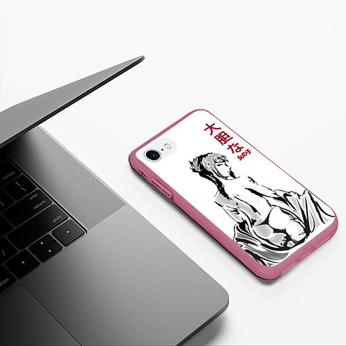 Чехол iPhone 7/8 матовый Девушка вполоборота в стиле манга с японскими иеро / 3D-Малиновый – фото 3