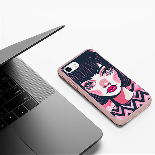 Чехол iPhone 7/8 матовый Красотка с сердечками / 3D-Светло-розовый – фото 3