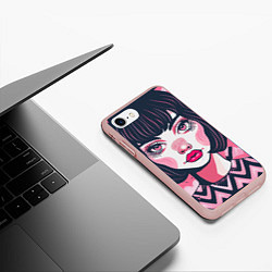 Чехол iPhone 7/8 матовый Красотка с сердечками, цвет: 3D-светло-розовый — фото 2