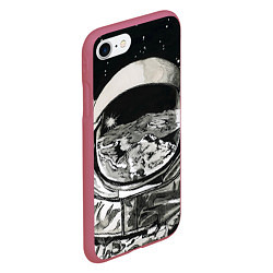 Чехол iPhone 7/8 матовый Космонавт в черно-белом мире, цвет: 3D-малиновый — фото 2