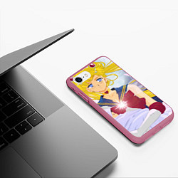 Чехол iPhone 7/8 матовый Sailor Moon Усаги Цукино и младенец, цвет: 3D-малиновый — фото 2