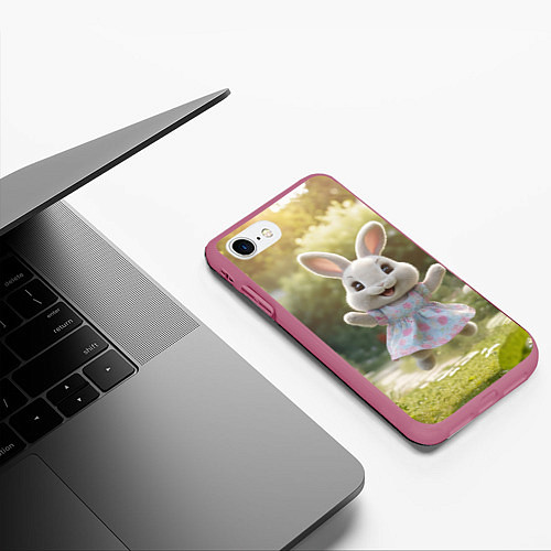 Чехол iPhone 7/8 матовый Забавный белый кролик в платье / 3D-Малиновый – фото 3