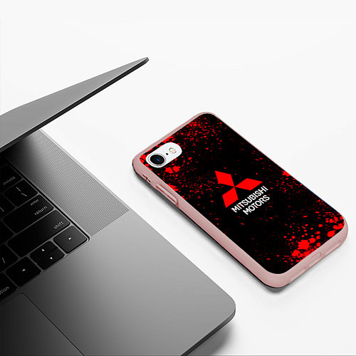 Чехол iPhone 7/8 матовый Митсубиси - красные брызги / 3D-Светло-розовый – фото 3