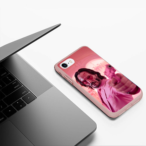 Чехол iPhone 7/8 матовый Джон Уик в розовых очках сердечках / 3D-Светло-розовый – фото 3
