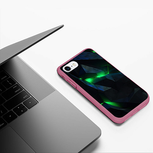 Чехол iPhone 7/8 матовый Объемная геометрическая зеленая неоновая абстракци / 3D-Малиновый – фото 3