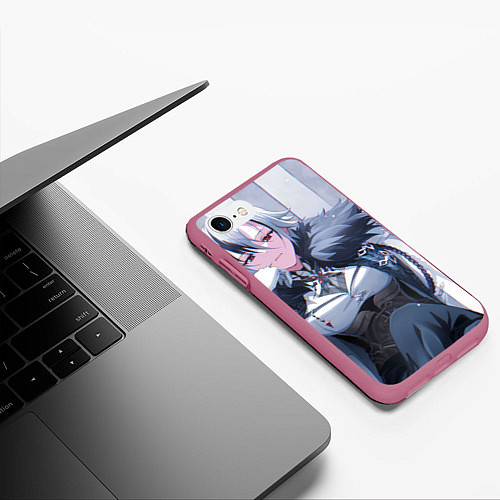 Чехол iPhone 7/8 матовый Genshin Impact Арлекино seat / 3D-Малиновый – фото 3