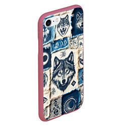Чехол iPhone 7/8 матовый Волки на дениме, цвет: 3D-малиновый — фото 2