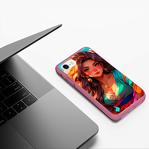 Чехол iPhone 7/8 матовый Girl в кимоно / 3D-Малиновый – фото 3