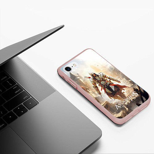 Чехол iPhone 7/8 матовый Assassins creed старый город / 3D-Светло-розовый – фото 3