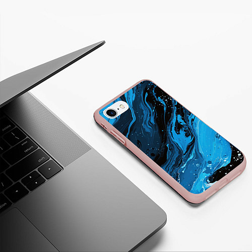 Чехол iPhone 7/8 матовый Черно-синяя абстракция геометрическая / 3D-Светло-розовый – фото 3