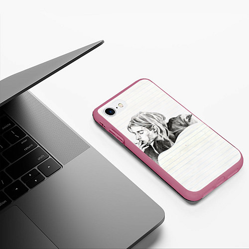 Чехол iPhone 7/8 матовый Рисунок Курта Кобейна / 3D-Малиновый – фото 3