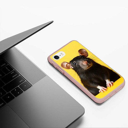 Чехол iPhone 7/8 матовый Крыса черная / 3D-Светло-розовый – фото 3