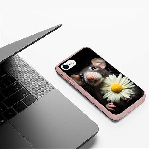 Чехол iPhone 7/8 матовый Крыс и ромашка / 3D-Светло-розовый – фото 3