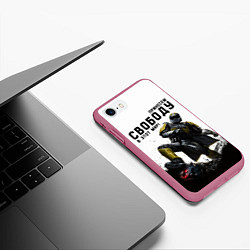 Чехол iPhone 7/8 матовый Принесём свободу в этот мир - Helldivers 2, цвет: 3D-малиновый — фото 2