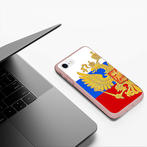 Чехол iPhone 7/8 матовый Герб России: триколор / 3D-Светло-розовый – фото 3