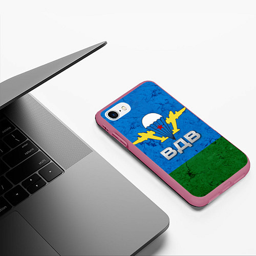 Чехол iPhone 7/8 матовый Флаг ВДВ / 3D-Малиновый – фото 3
