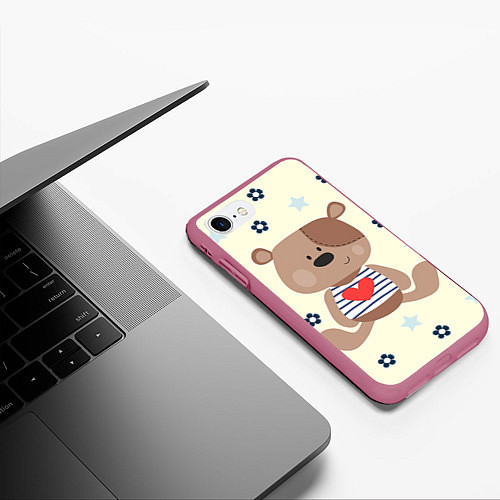 Чехол iPhone 7/8 матовый Любовь мишки / 3D-Малиновый – фото 3
