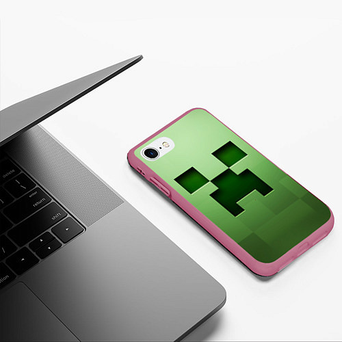 Чехол iPhone 7/8 матовый Creeper Face / 3D-Малиновый – фото 3