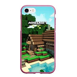 Чехол iPhone 7/8 матовый Minecraft House, цвет: 3D-малиновый