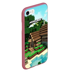 Чехол iPhone 7/8 матовый Minecraft House, цвет: 3D-малиновый — фото 2