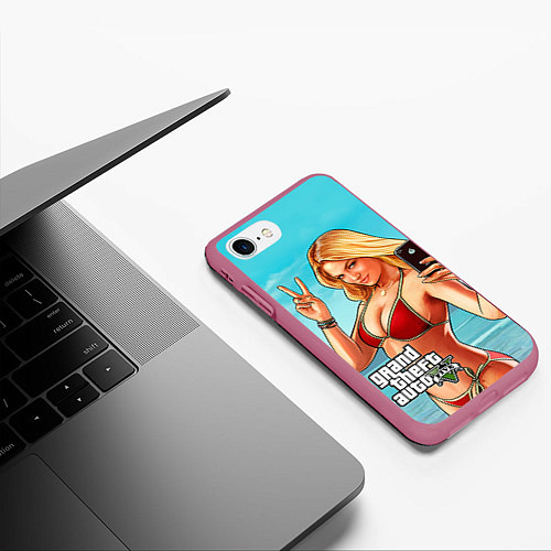 Чехол iPhone 7/8 матовый GTA 5: Selfie Girl / 3D-Малиновый – фото 3