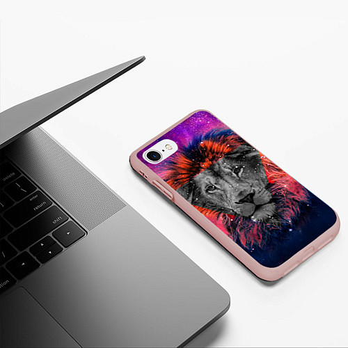 Чехол iPhone 7/8 матовый Космический лев / 3D-Светло-розовый – фото 3