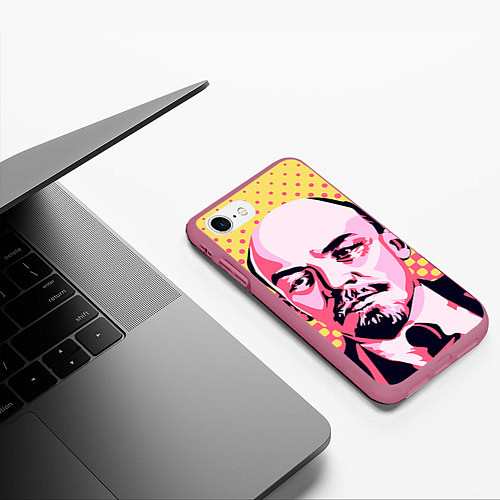Чехол iPhone 7/8 матовый Ленин: поп-арт / 3D-Малиновый – фото 3