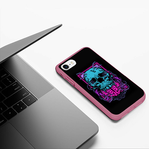 Чехол iPhone 7/8 матовый Кислотный череп / 3D-Малиновый – фото 3