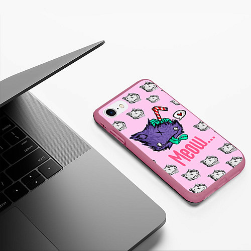 Чехол iPhone 7/8 матовый Drop Dead: Meow / 3D-Малиновый – фото 3