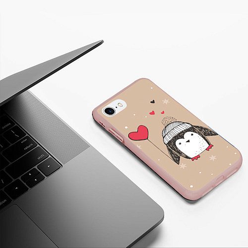Чехол iPhone 7/8 матовый Пингвин с шариком / 3D-Светло-розовый – фото 3