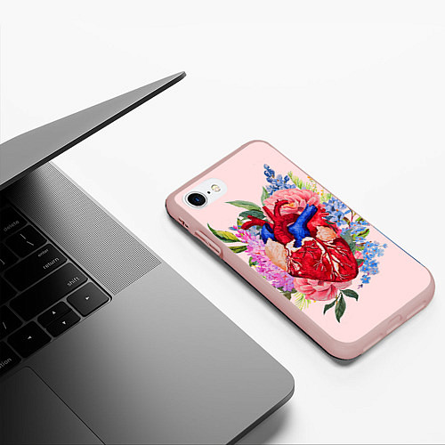 Чехол iPhone 7/8 матовый Цветочное сердце / 3D-Светло-розовый – фото 3