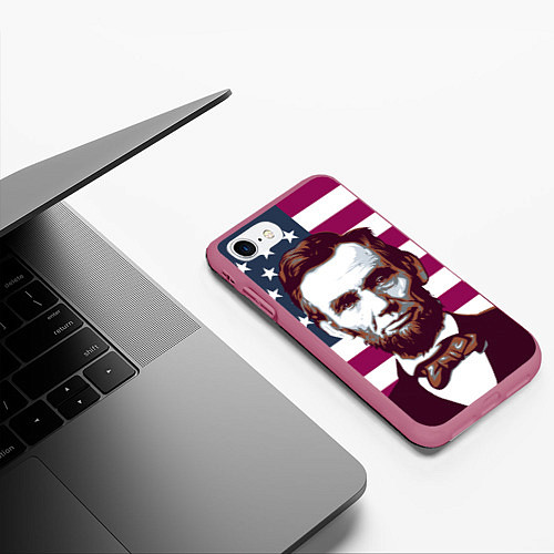Чехол iPhone 7/8 матовый Авраам Линкольн / 3D-Малиновый – фото 3