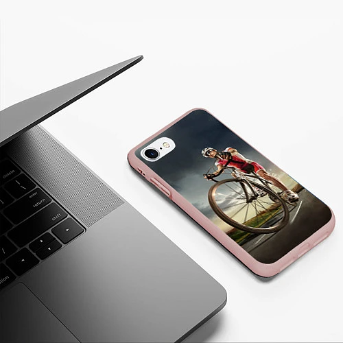 Чехол iPhone 7/8 матовый Велогонщик / 3D-Светло-розовый – фото 3