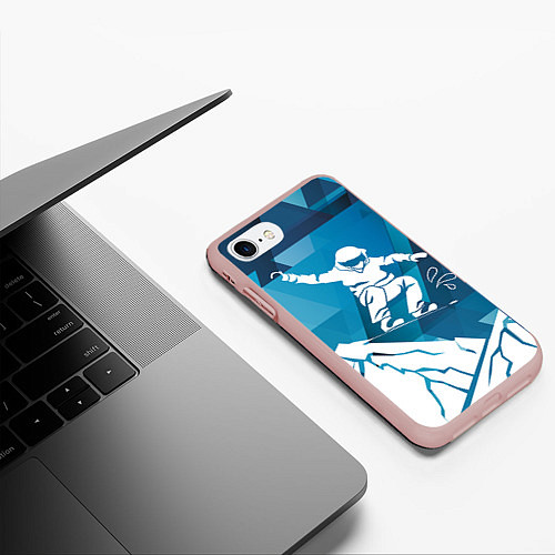 Чехол iPhone 7/8 матовый Горы и сноубордист / 3D-Светло-розовый – фото 3
