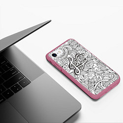 Чехол iPhone 7/8 матовый Love графика, цвет: 3D-малиновый — фото 2