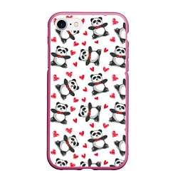 Чехол iPhone 7/8 матовый Любимые панды, цвет: 3D-малиновый
