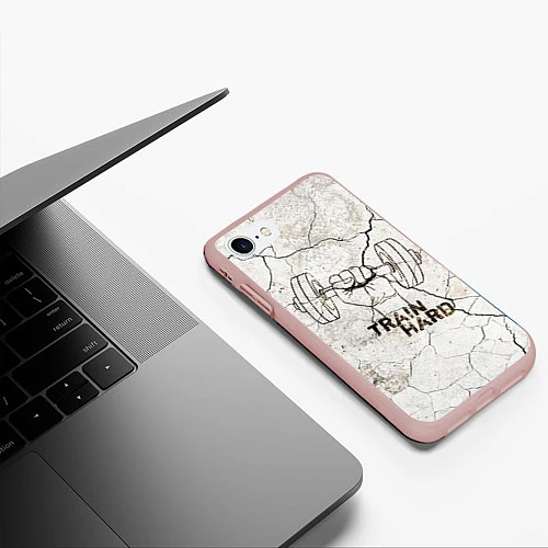 Чехол iPhone 7/8 матовый Train hard / 3D-Светло-розовый – фото 3