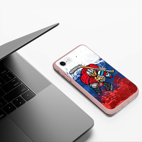 Чехол iPhone 7/8 матовый Русский хоккеист / 3D-Светло-розовый – фото 3
