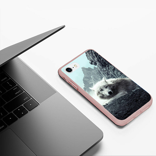 Чехол iPhone 7/8 матовый Волк в горах / 3D-Светло-розовый – фото 3
